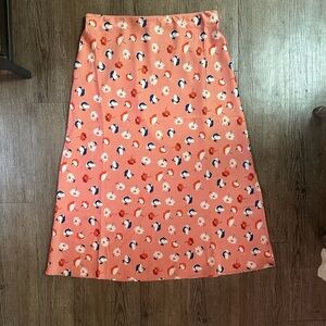 Pink Satin Floral Midi Skirt